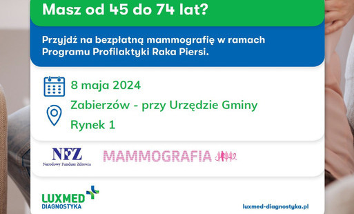 Zdjęcie do Bezpłatne badania mammograficzne w Zabierzowie - 8 maja 2024