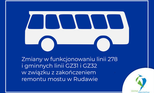 Zdjęcie do Zmiany w funkcjonowaniu linii 278 i gminnych linii GZ31 i GZ32 w związku z zakończeniem remontu mostu w Rudawie