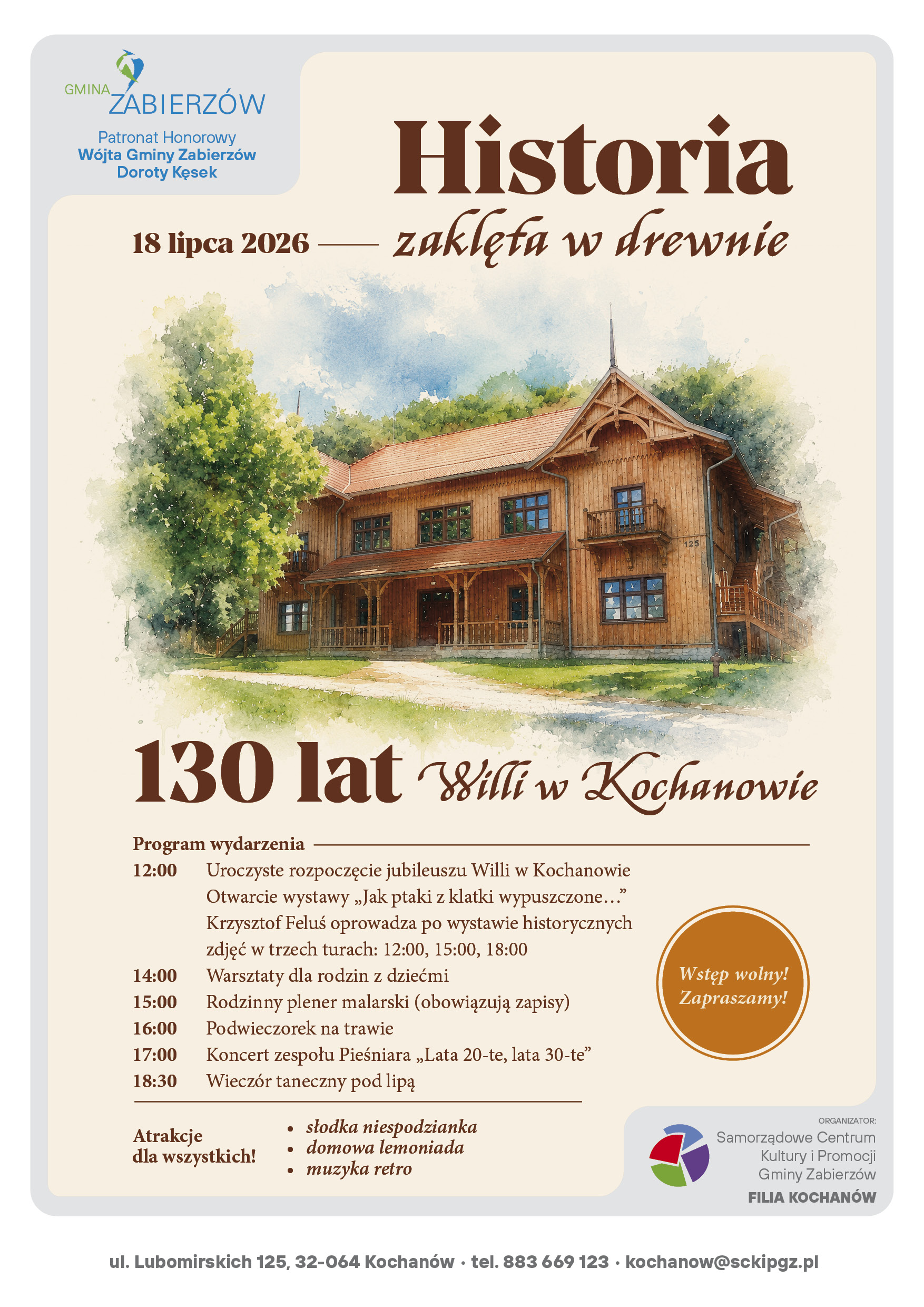 130 lat willi w Kochanowie plakat wydarzenia