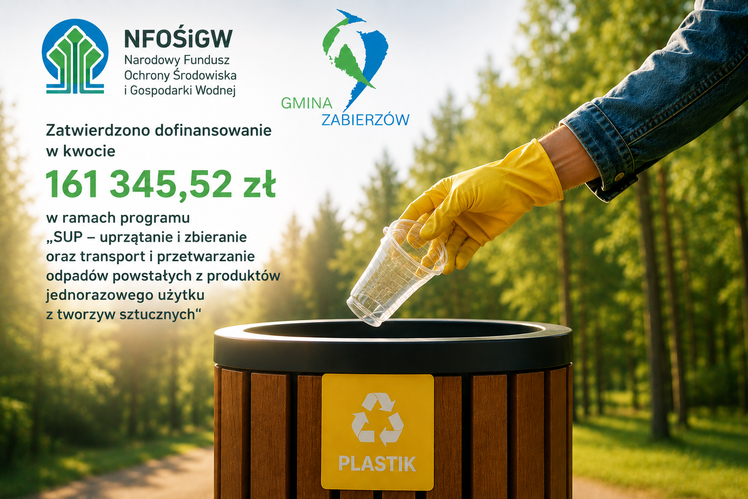Ponad 161 tys. zł dofinansowania dla Gminy Zabierzów na działania związane z gospodarowaniem odpadami z tworzyw sztucznych