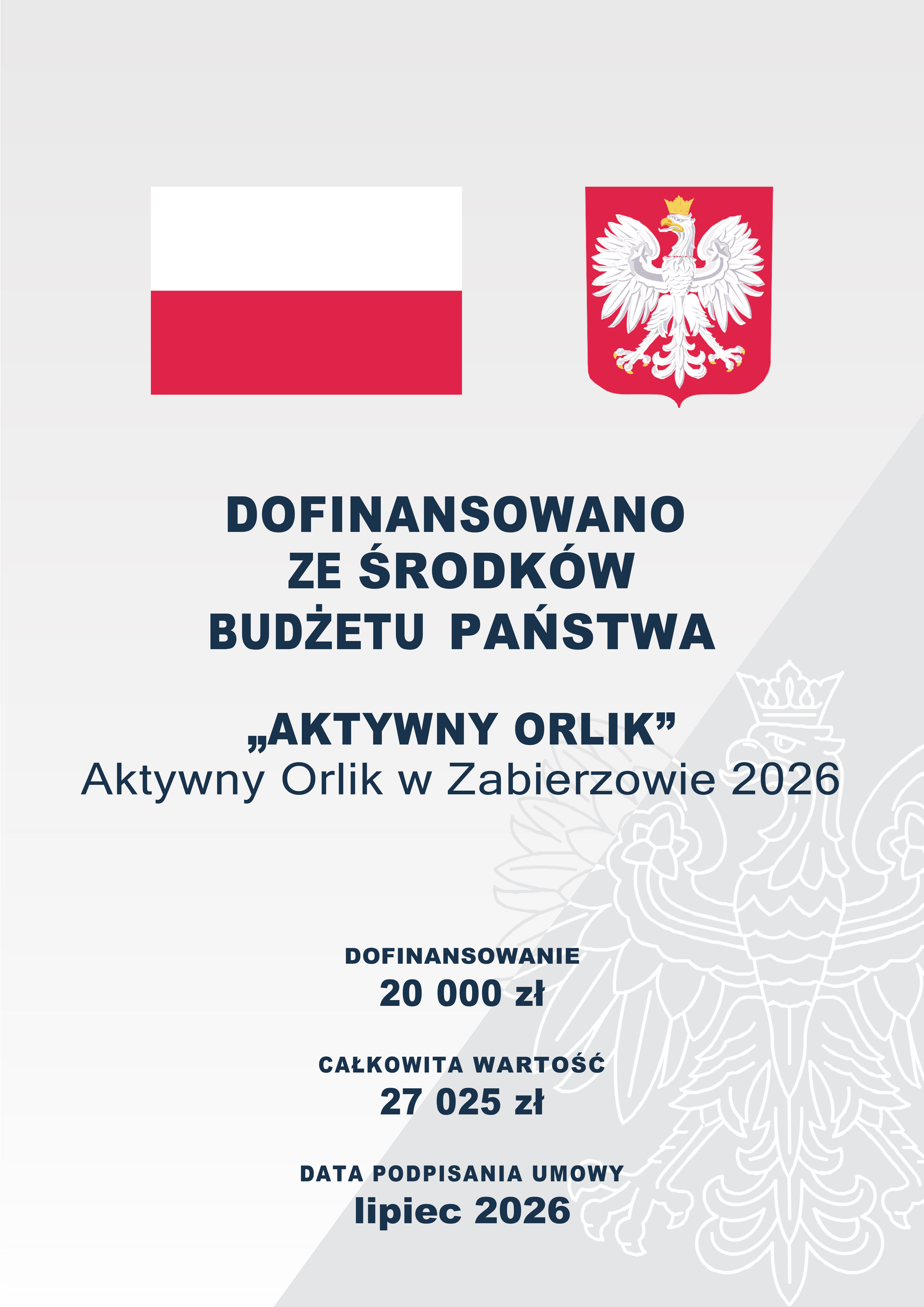 Informacja o finansowania Aktywny Orlik