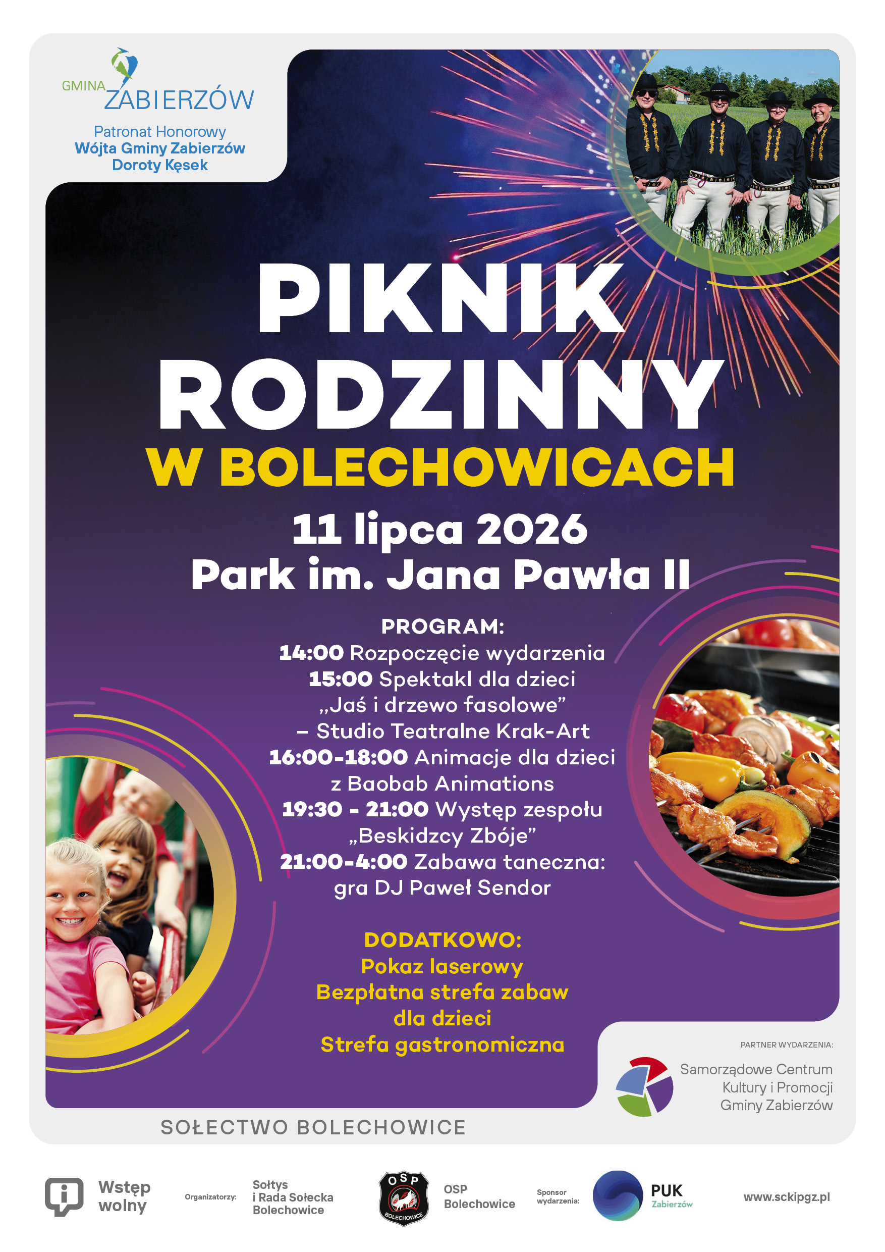 Grafilka przedstawia plakat promujący Piknik Rodzinny w Bolechowicach
